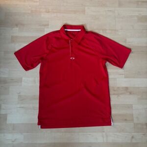Oakley Mens Red Short Sleeve Golf Polo Shirt Logo Accent Size XL